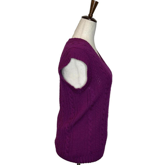 Vtg Deans Of Scotland Womens Size 38 Pure Wool Cable Knit V Neck Sweater Purple - Picture 4 of 6